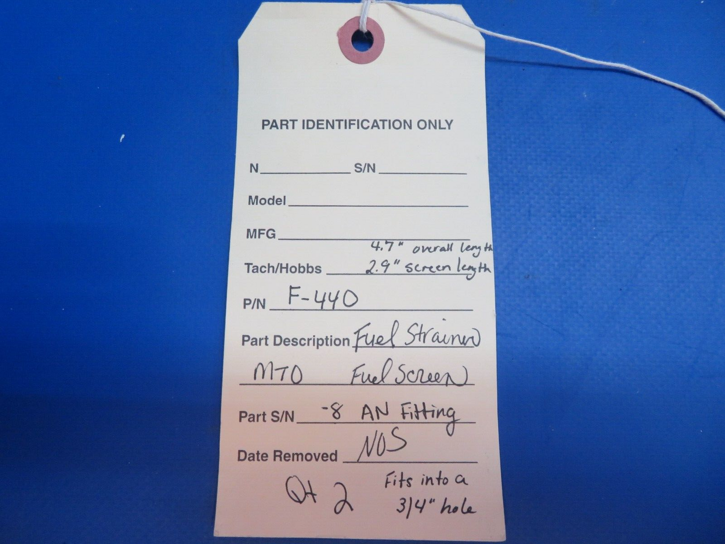 Fuel Strainer MTO Fuel Screen, Size -8 AN Fitting, P/N F-440 NOS (1222-801)