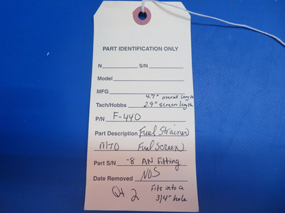 Fuel Strainer MTO Fuel Screen, Size -8 AN Fitting, P/N F-440 NOS (1222-801)