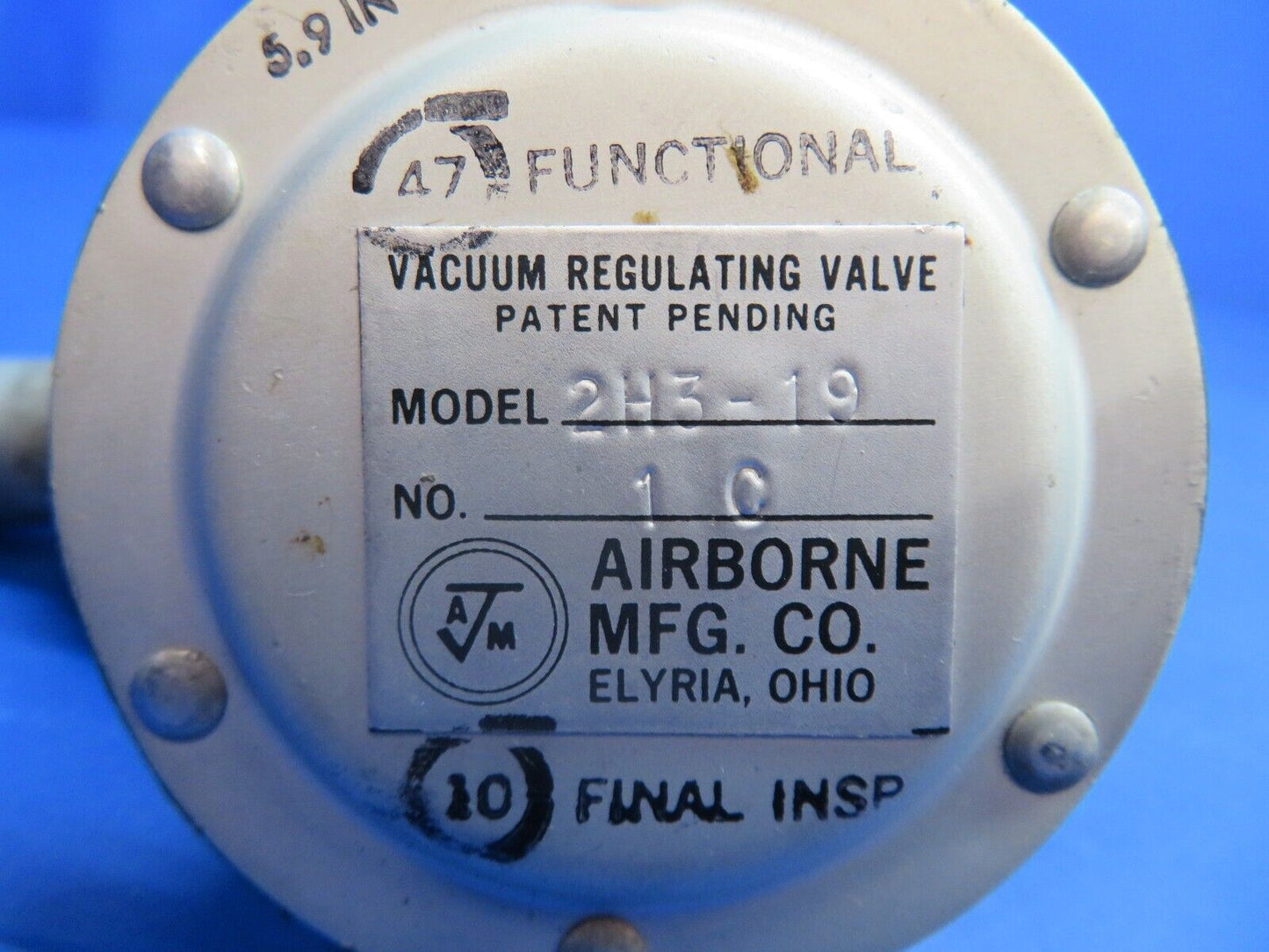 Piper Arrow PA-28R-201T Airborne Vacuum Regulating Valve P/N 2H3-19 (1122-682)