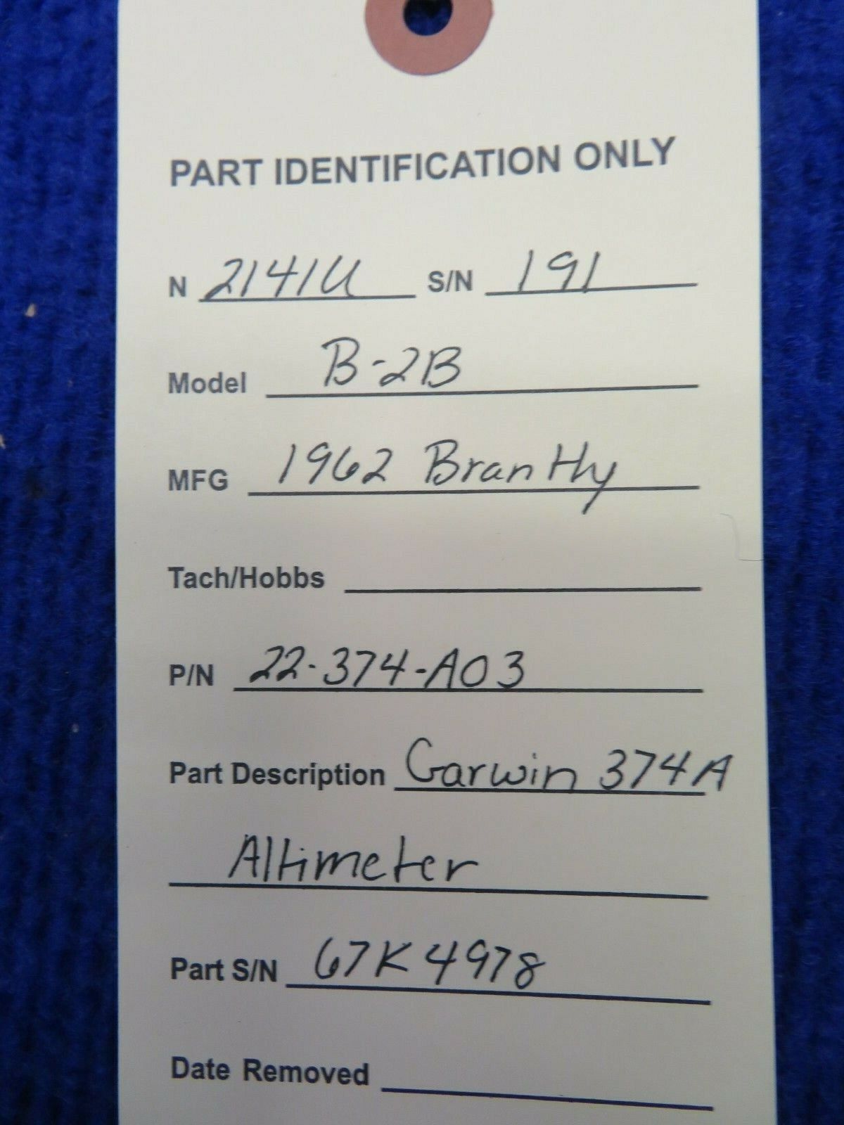 Brantly B-2B Garwin 374A Altimeter P/N 22-374-A03 CORE (0222-287)