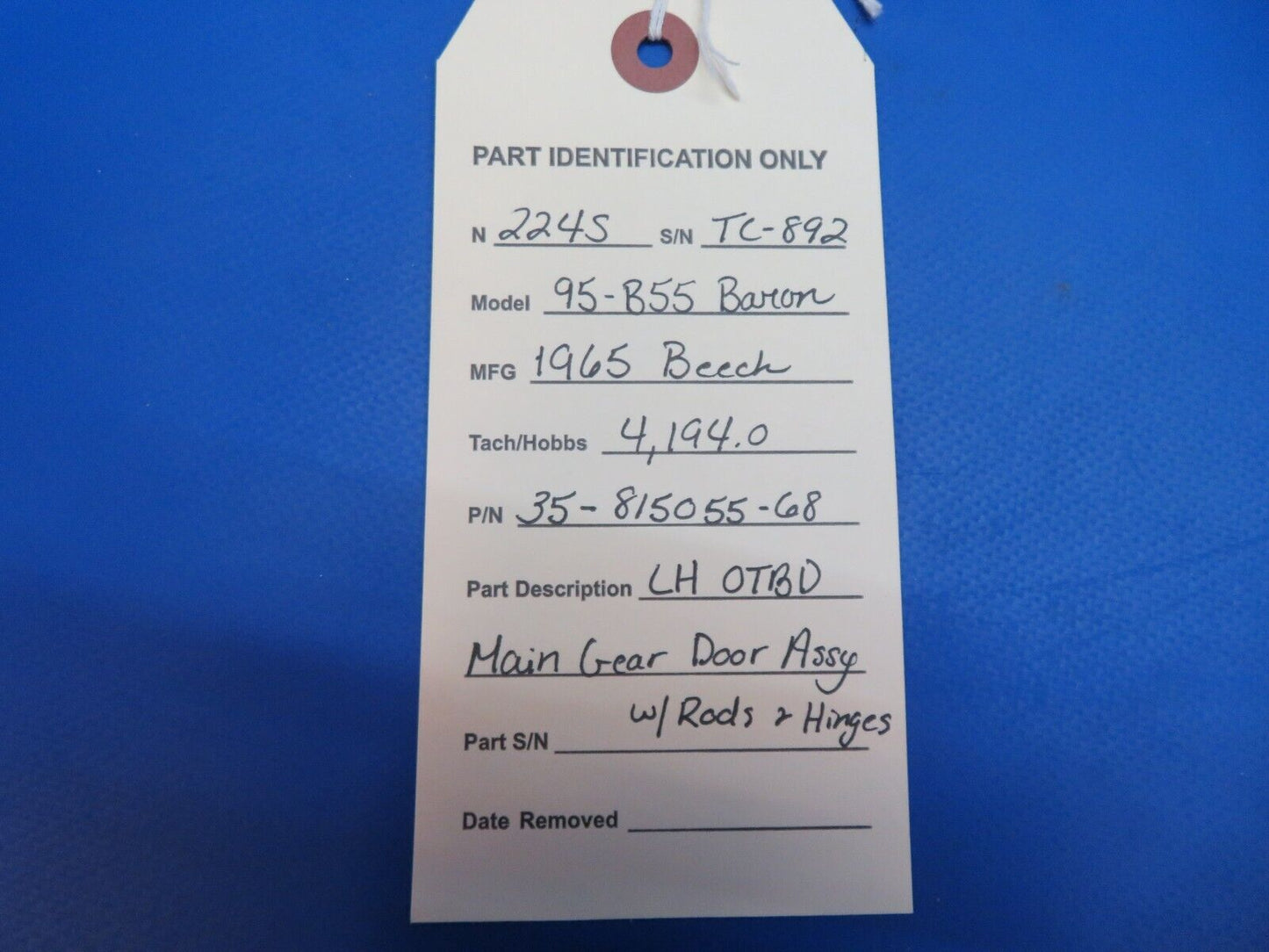 Beech 95-B55 Baron LH OTBD MG Door w/ Rods & Hinges P/N 35-815055-68 (0123-565)