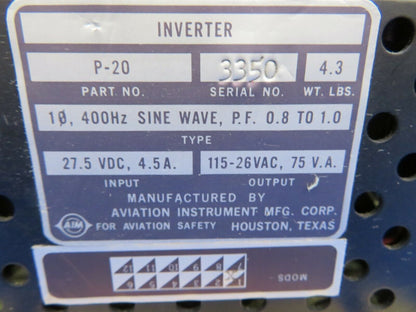 Aviation Instruments Inverter 28V Mod 1 P-20 (0320-82)