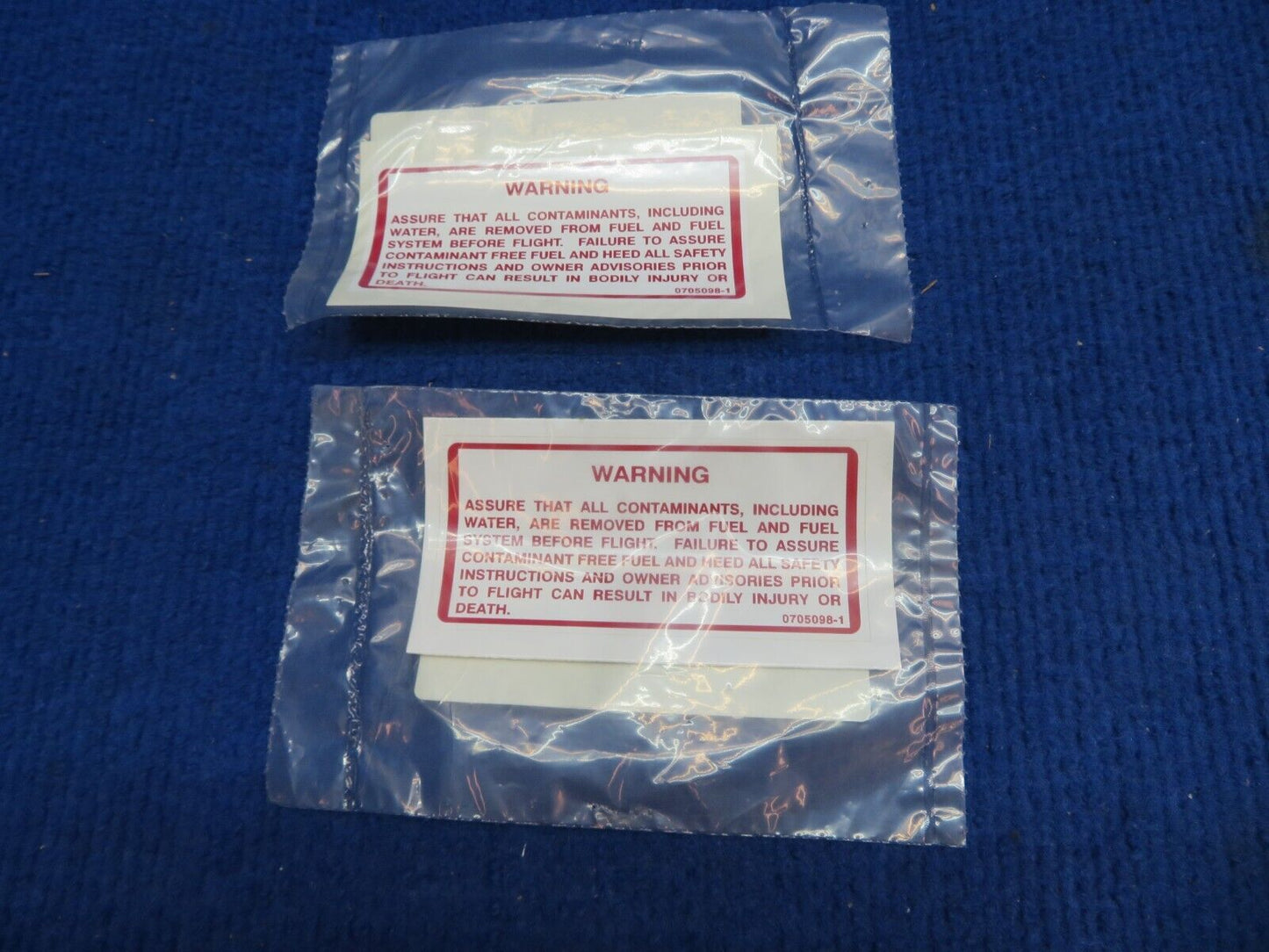 Cessna Placard Fuel Contamination P/N 0705098-1 LOT OF 2 NOS (0622-318)