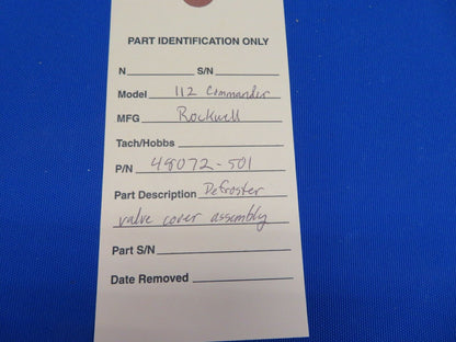 Rockwell 112 Commander Defroster Valve Cover Assy P/N 48072-501 (0820-312)