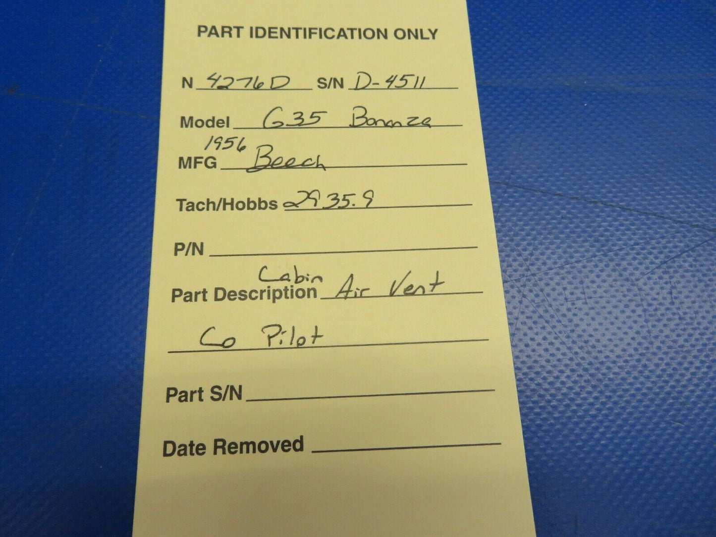 Beech G35 Bonanza Cabin Air Vent Co-Pilot (0620-427)