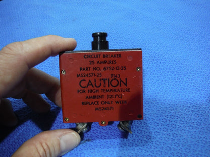 Klixon Circuit Breaker 25amp  NOS   P/N 6752-12-25  (1015-29)