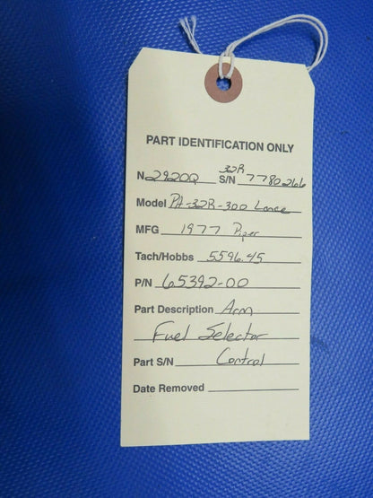 Piper PA-32R-300 Lance Fuel Selector Arm Control P/N 65392-000 (0121-188)