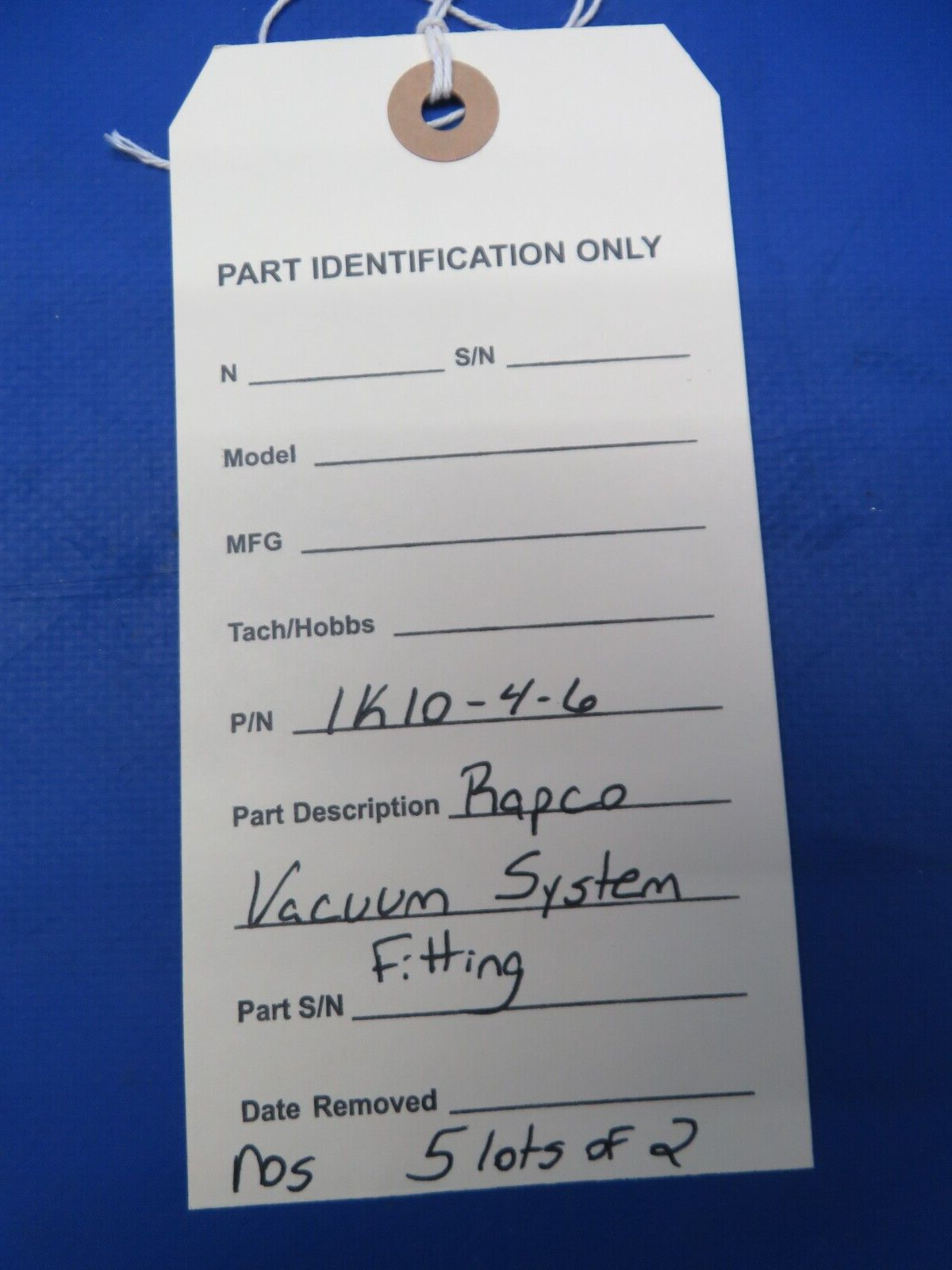 Rapco Vacuum System Fitting P/N 1K10-4-6 LOT OF 2 NOS (0923-569)