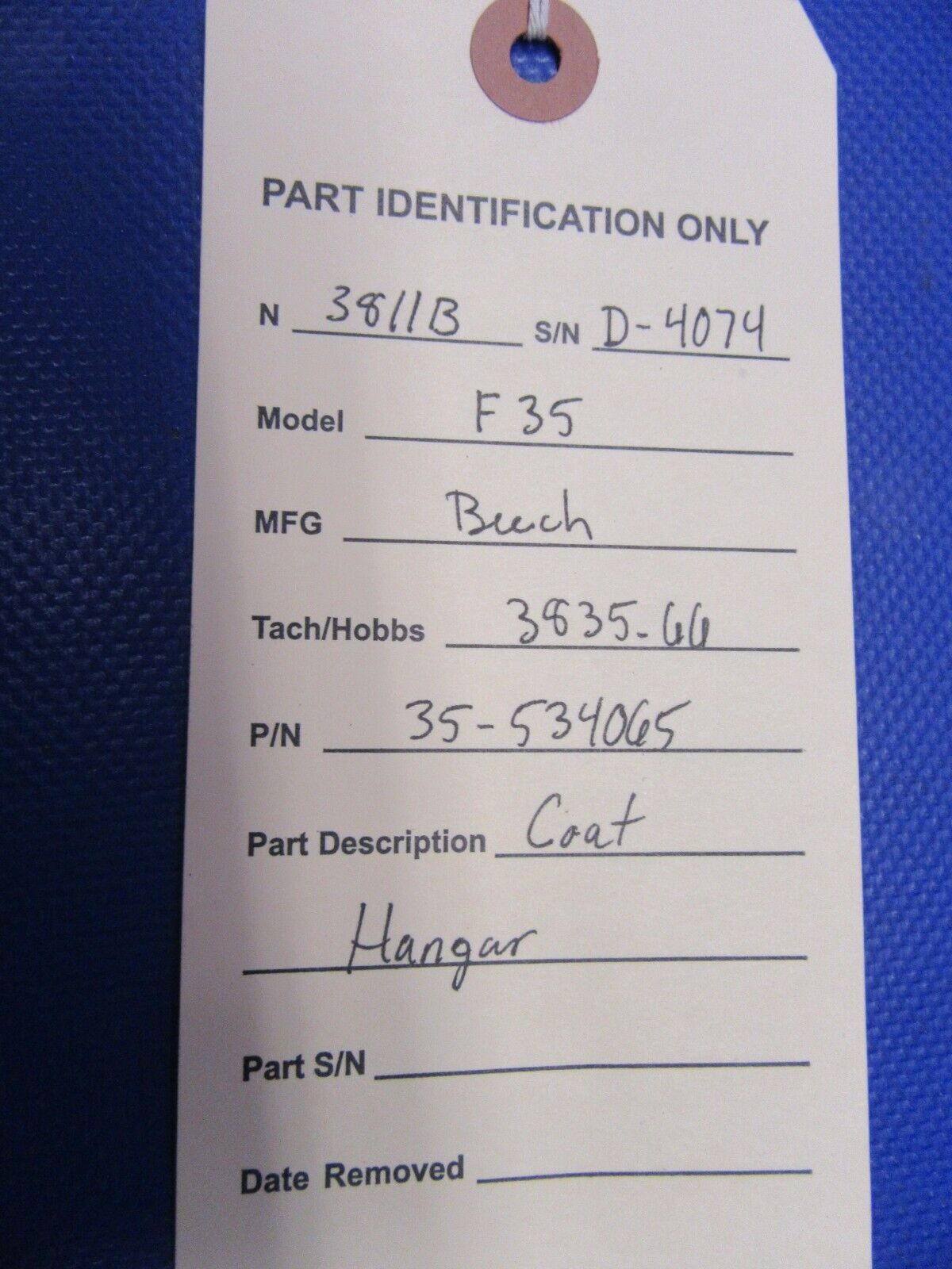 1955 F35 Beech Bonanza Coat Hangar Rod Assembly P/N 35-534065 (1021-207)