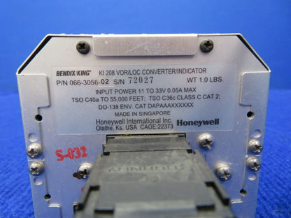 Bendix King KI208 VOR/LOC Converter Indicator w/ 8130 P/N 066-3056-02 (1221-22)