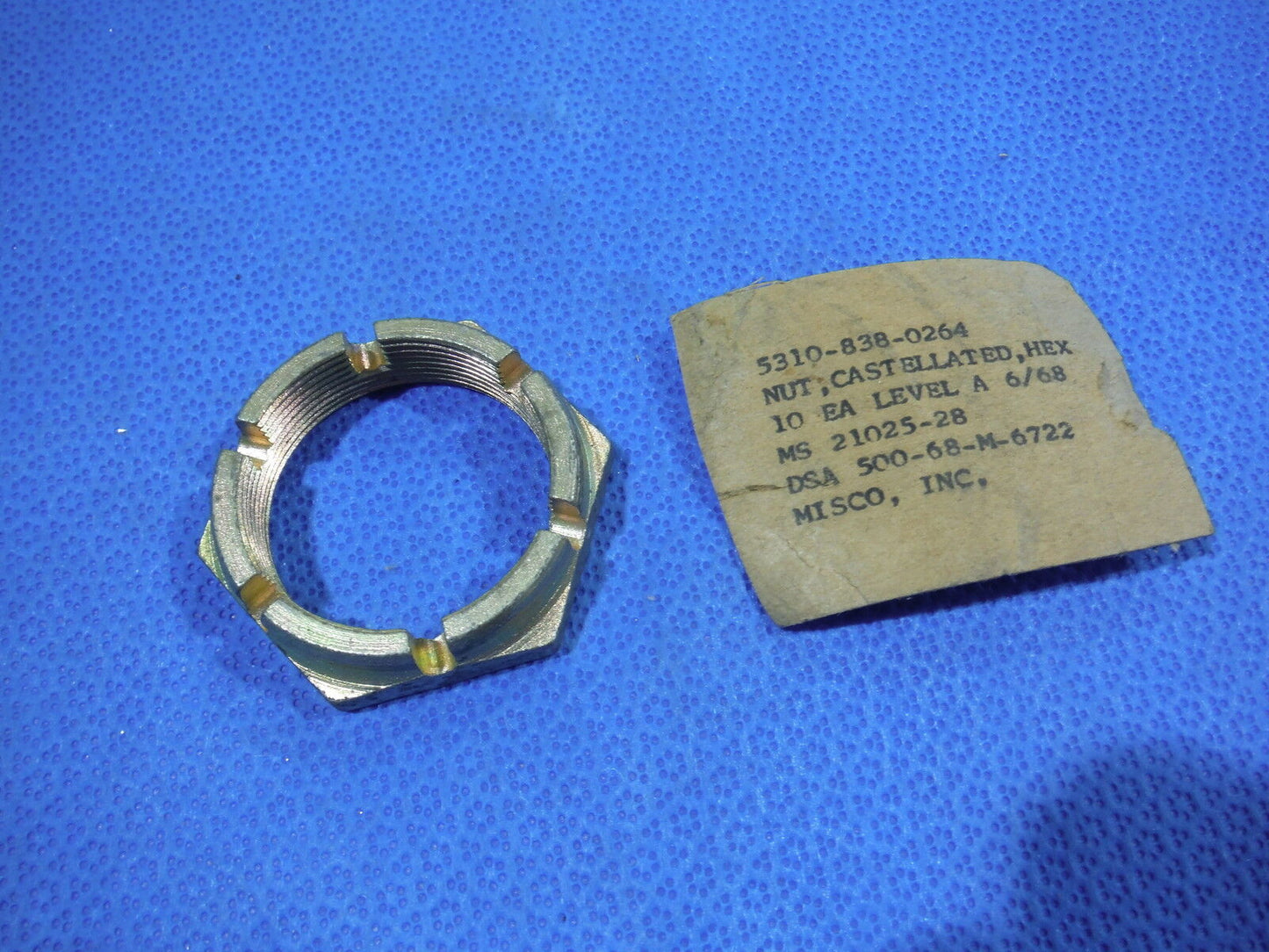 Nut, Plain, Hexagon, Castellated  NOS  P/N 21025-28  (815-54)