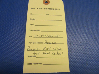 Beech Bonanza E35 Valve Assy Heat Control P/N 35-550026-44 (0821-498)