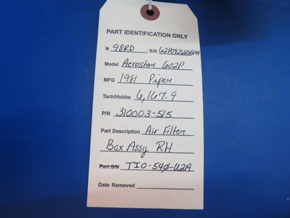 Piper Aerostar 602P Air Filter Box Assy RH P/N 310003-515 (0123-864)