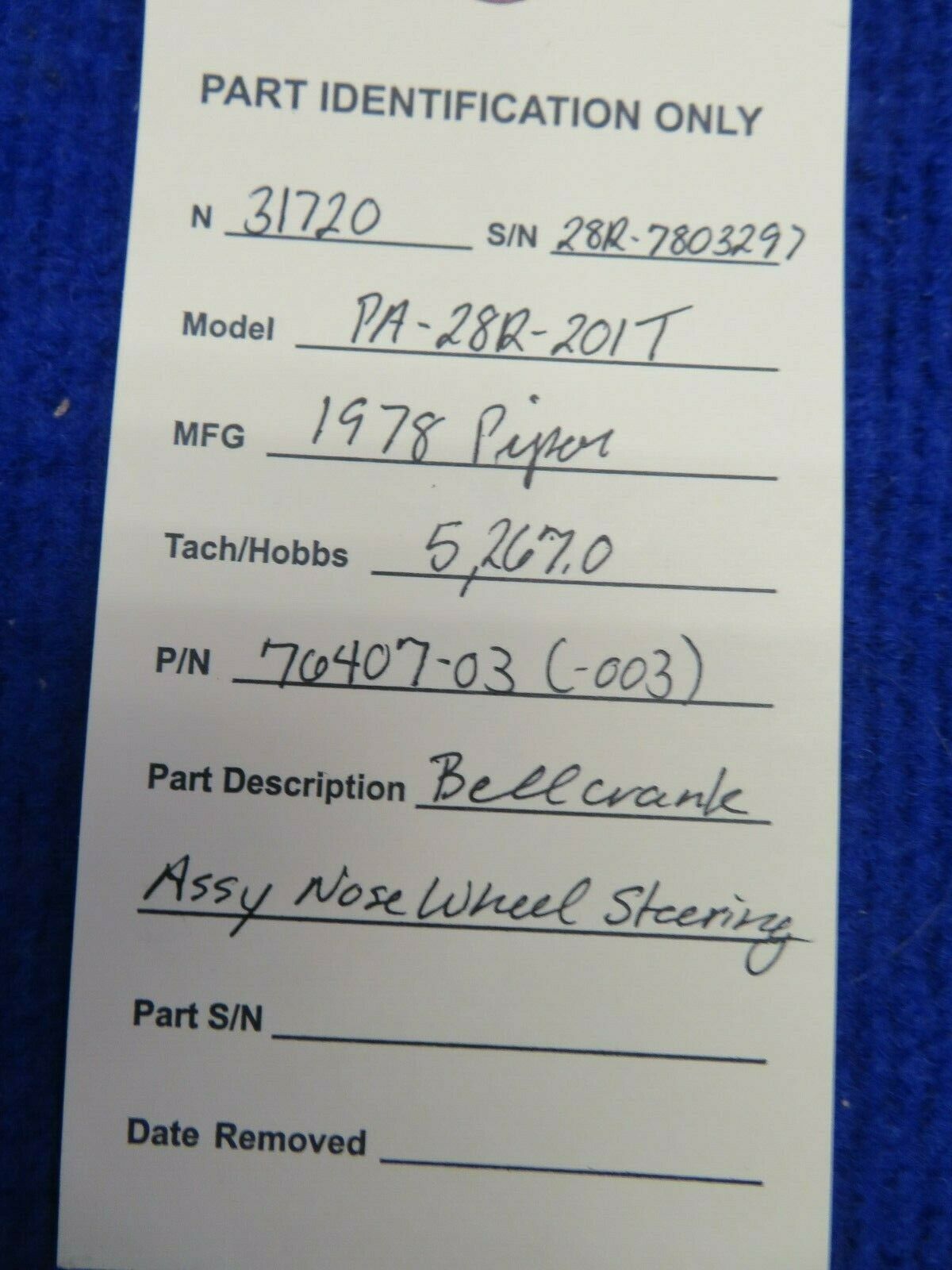 Piper Bellcrank Assembly Nose Wheel Steering P/N 76407-03, 76407-003 (0222-774)