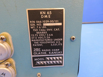 Cessna 210L King KN-65 DME 28V P/N 066-1029-00/01 30 Day Warranty (0820-436)