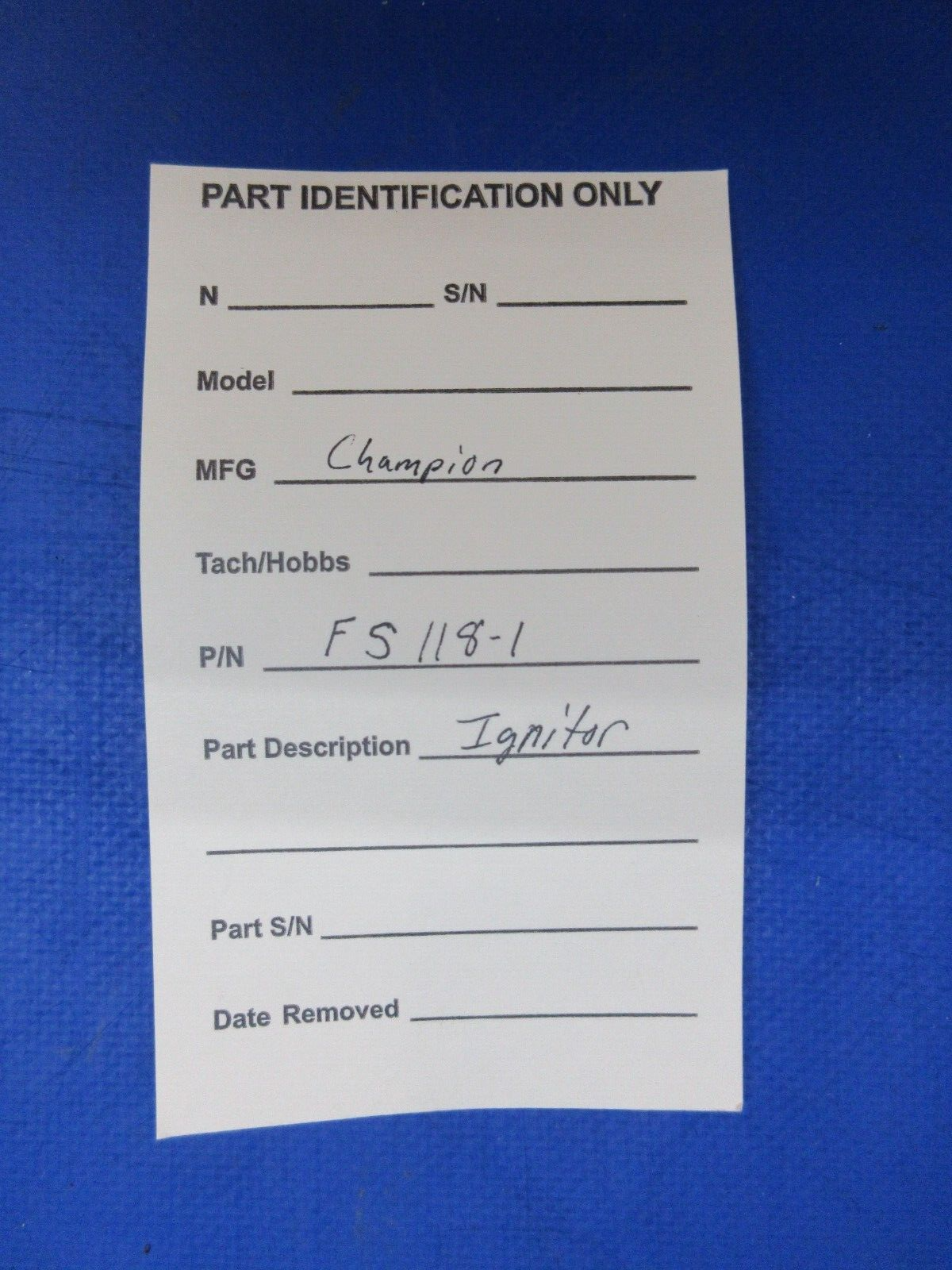 Champion Ignitor P/N FS118-1 (1123-907)