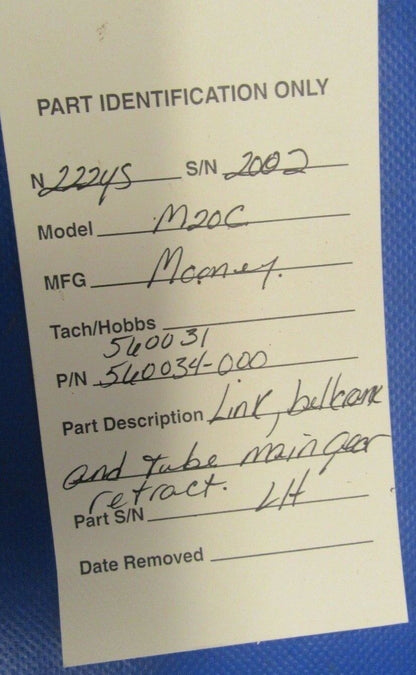 Mooney M20C Link Bellcrank & Tube Main Gear Retract LH 560034-000 (1018-247)