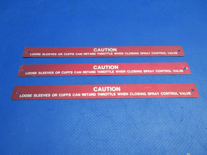 Piper PA-25 Placard "Caution" LOT OF 3 P/N 80989-02, 80989-002 NOS (0523-427)