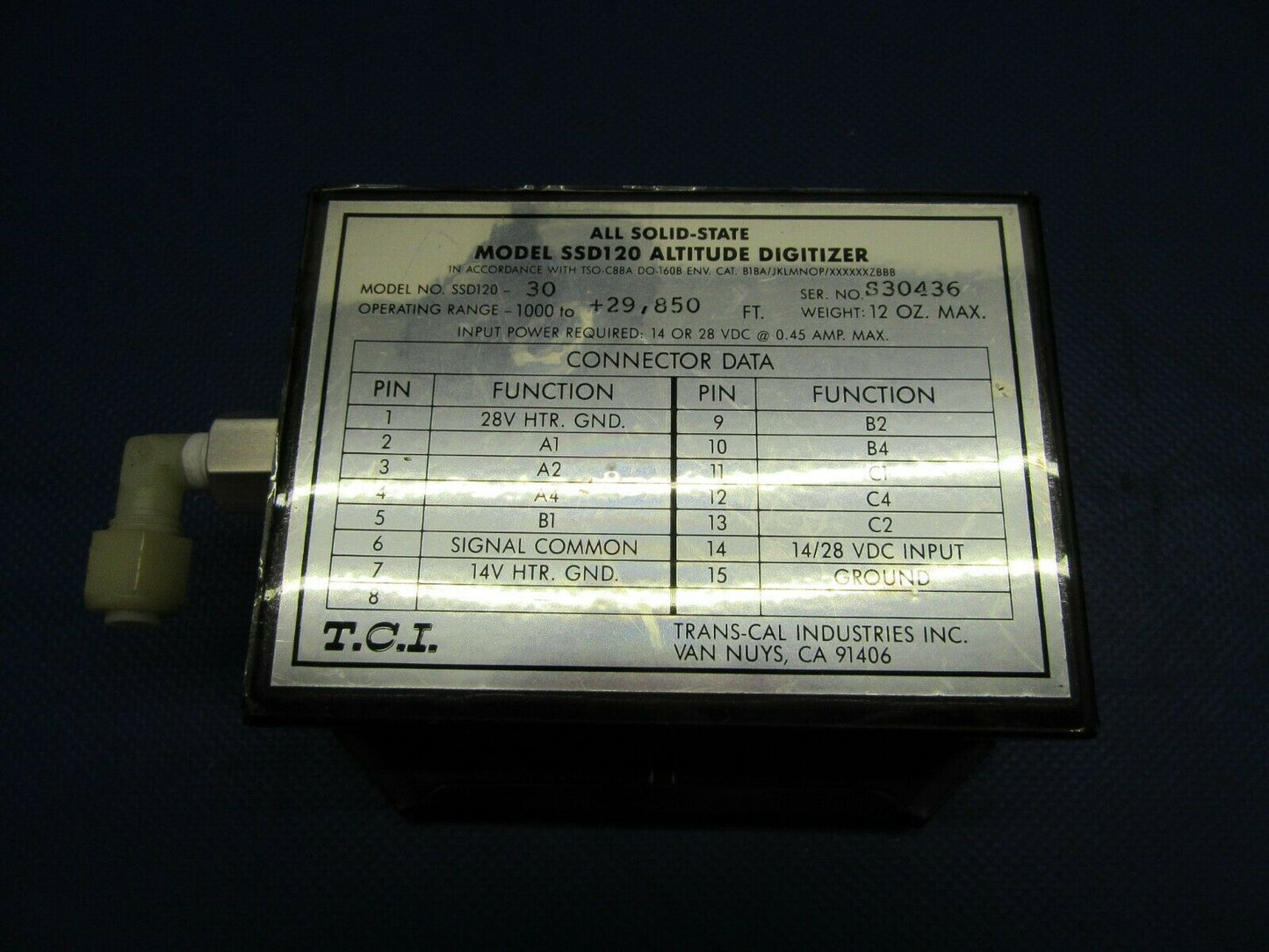 Trans-Cal Industries Altitude Digitizer All Solid State 28V SSD120-30 (0821-459)