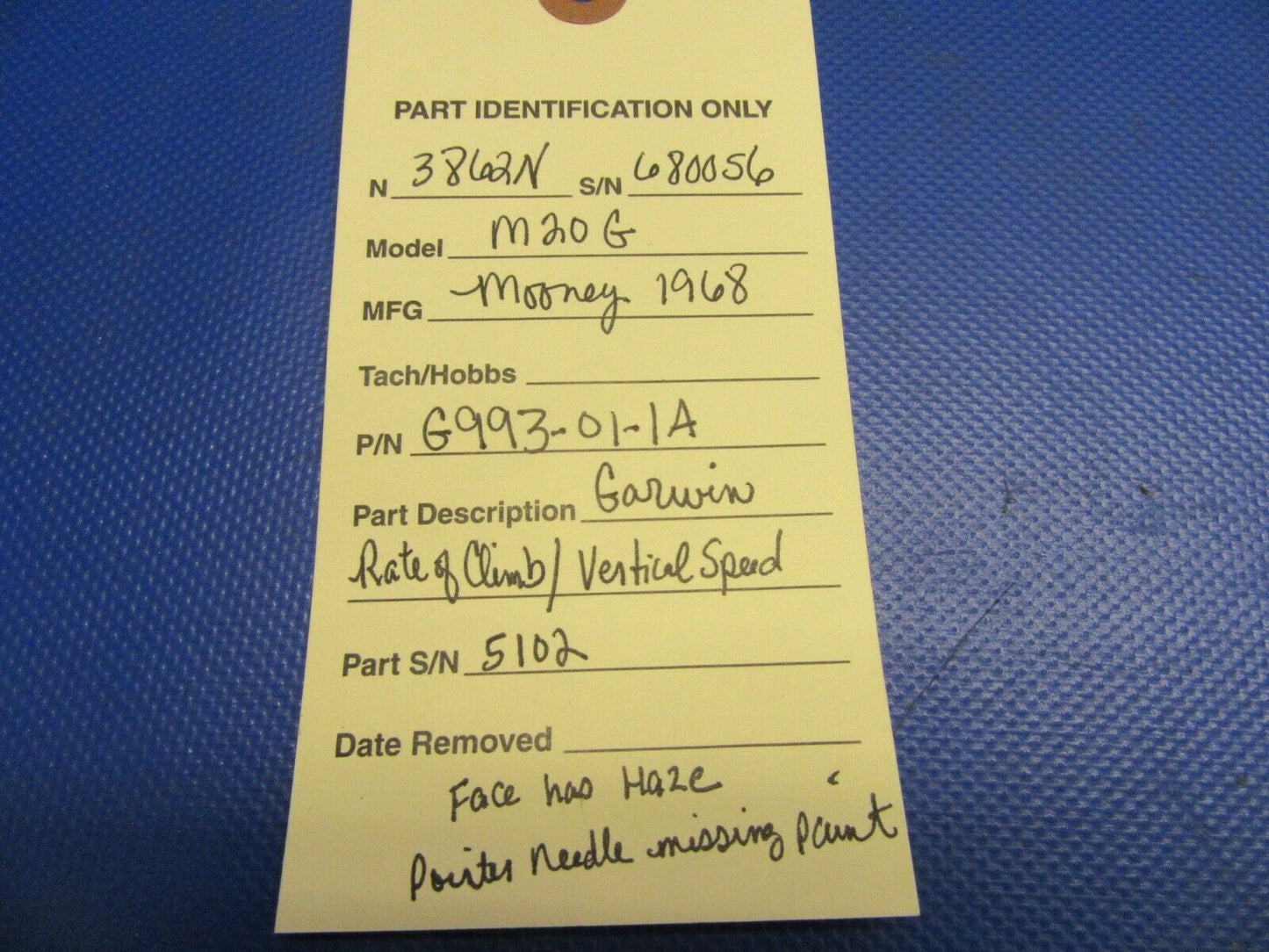Mooney M20G Garwin Rate of Climb / Vertical Speed Indicator G993-01-1A (0721-386