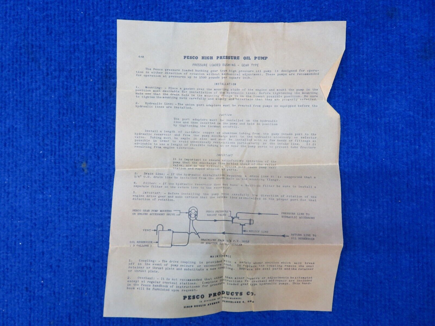 Pesco Hydraulic Pump P/N 1P-349N Vintage NOS (0722-326)