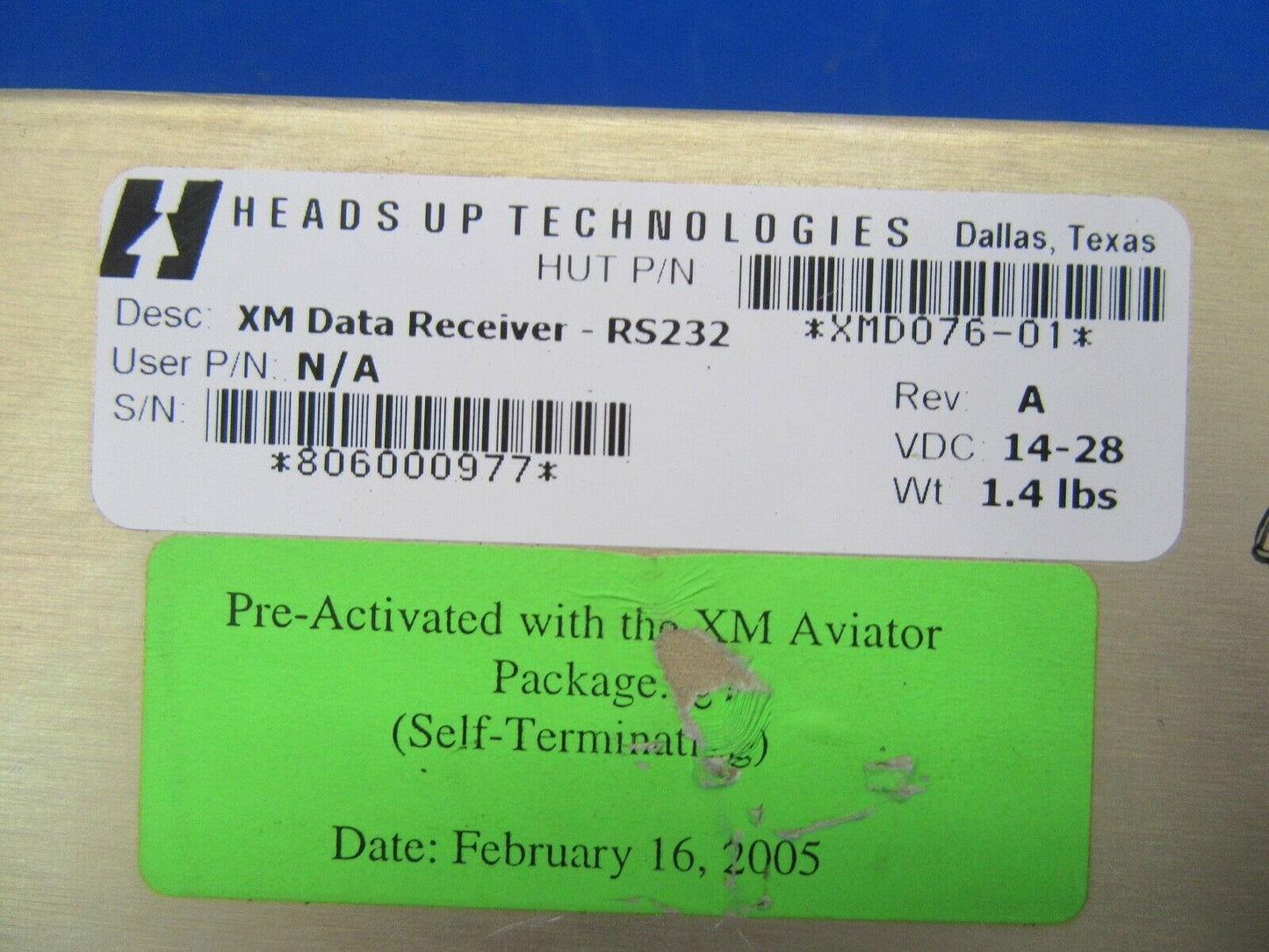 Heads Up Technologies RS232 XM Data Receiver XMD076-01 14V / 28V (1119-40)
