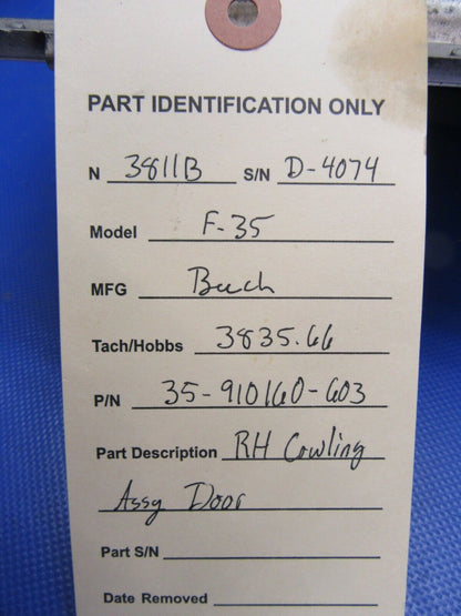 1955 F35 Beech "E-Series" Bonanza RH Cowl Door P/N 35-910160-603 (1021-222)