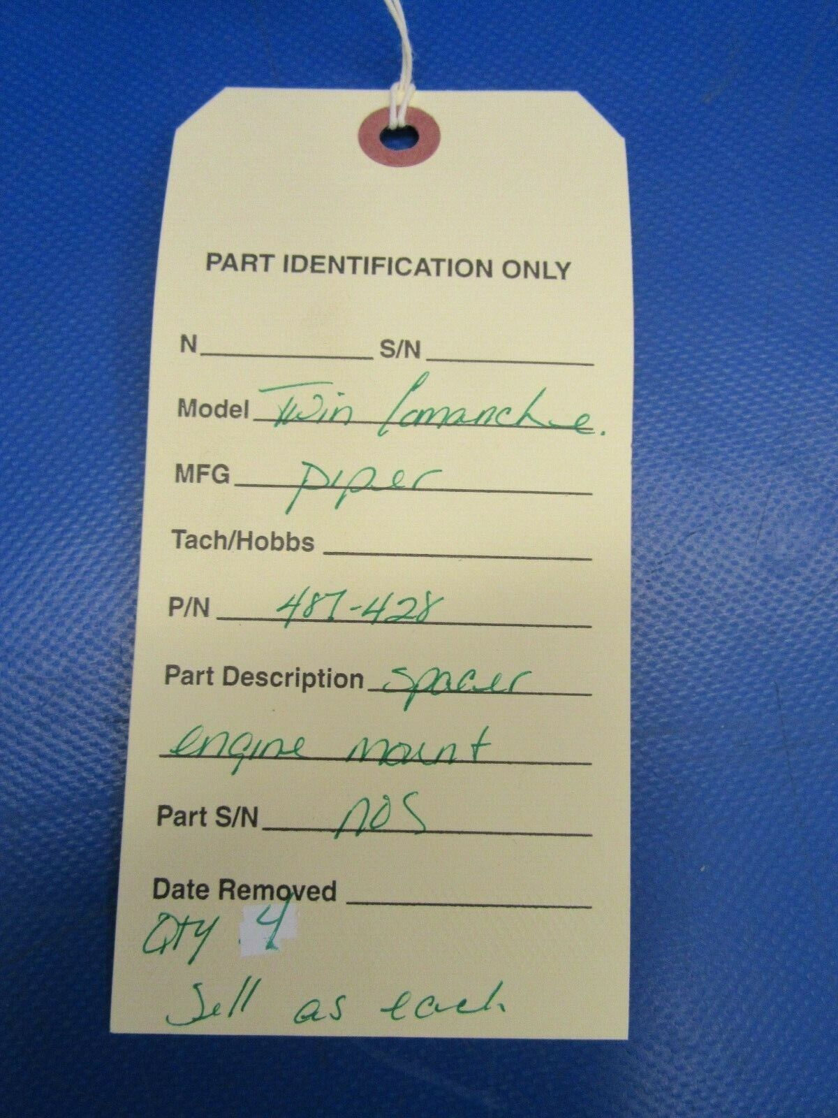 Piper Twin Comanche Spacer Engine Mount P/N 487-428 NOS (0419-326)