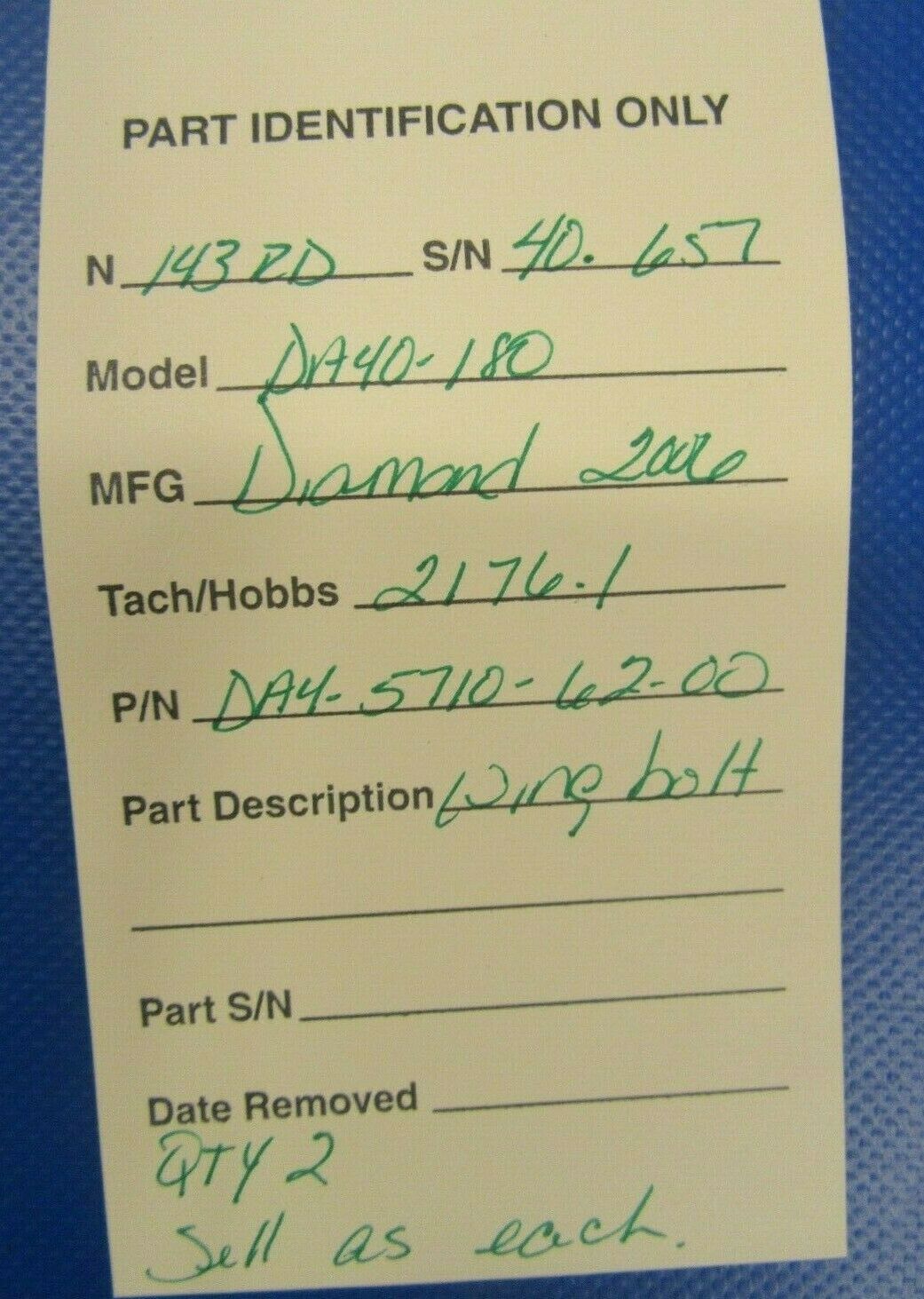 Diamond DA40-180 Wing Bolt DA4-5710-62-00 (0219-459)