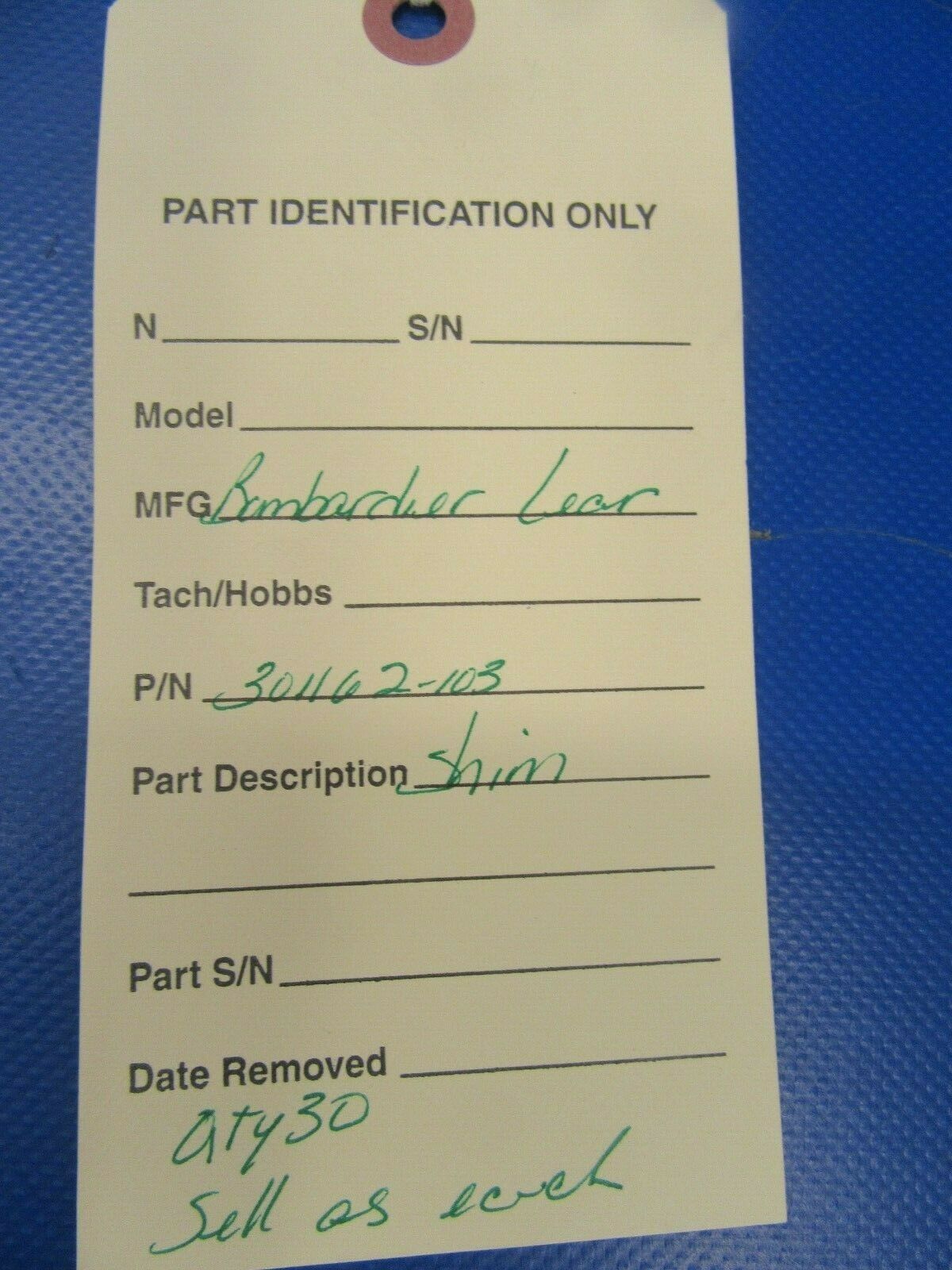Bombardier Learjet Shim 301162-103 NOS (0419-91)