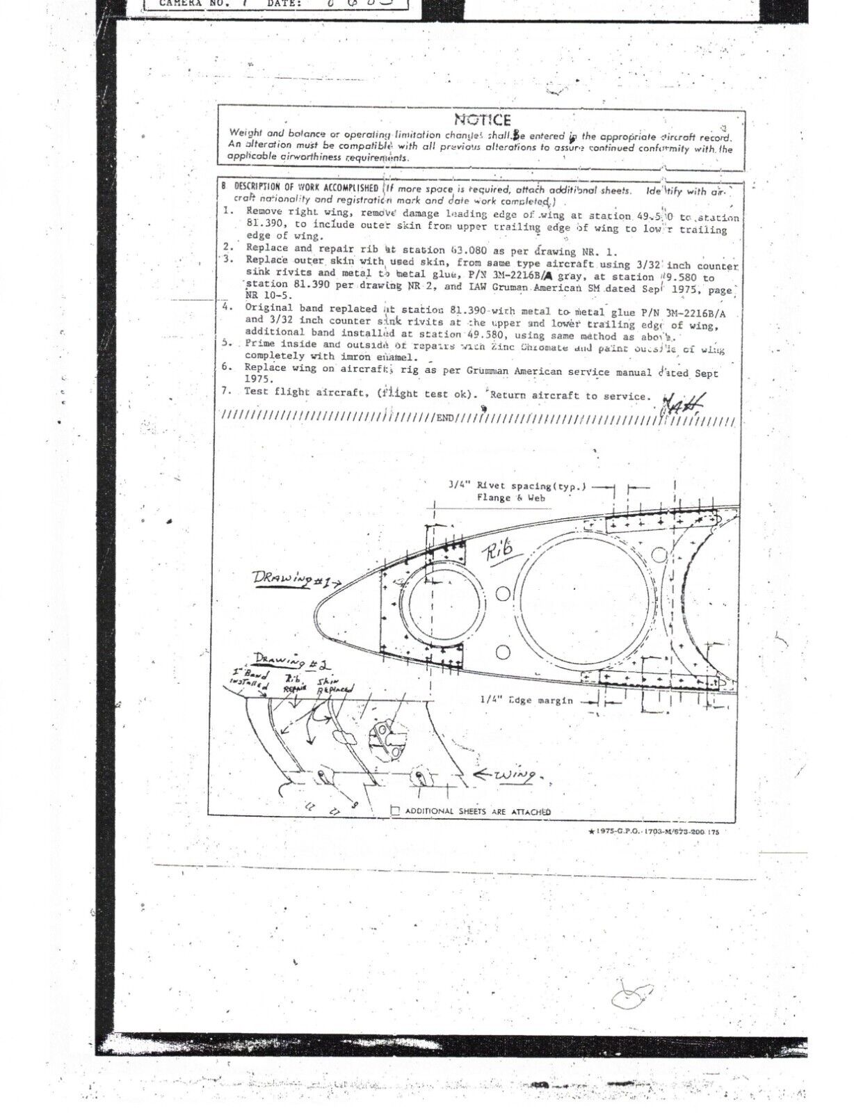 Grumman Yankee Trainer / TR-2 AA-1B Right Hand Wing P/N 200005-502 (1223-97)