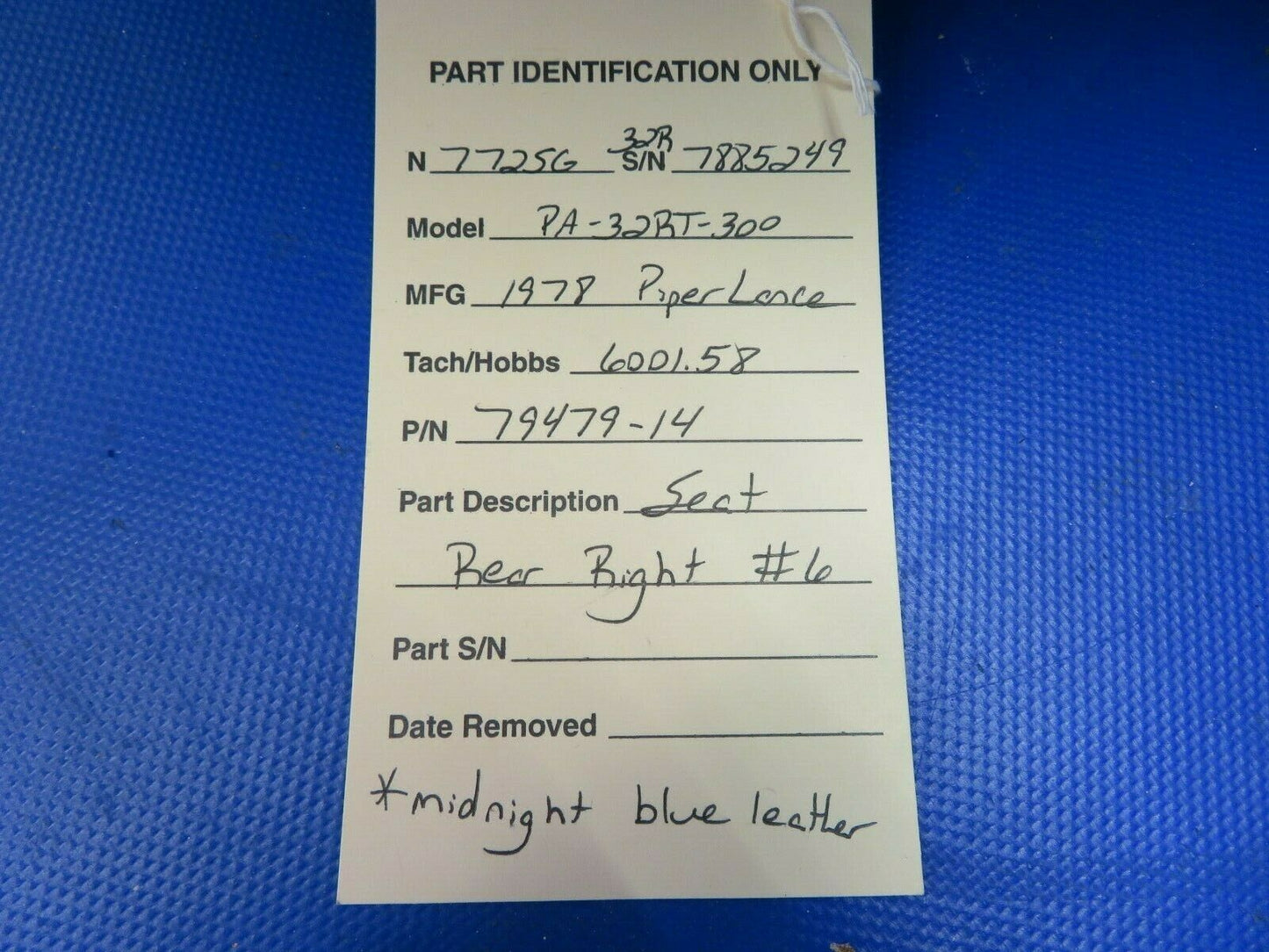 Piper PA-32RT-300 Lance Seat Rear Right #6 Midnight Blue P/N 79479-14 (0521-793)