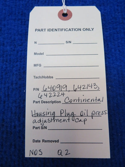 Continental Housing Plug Oil Press Adjustment Cap P/N 640919 NOS (0722-487)
