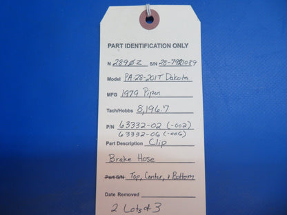Piper PA-28-201T Dakota Clip Brake Hose P/N 63332-02 LOT OF 3 (1222-641)