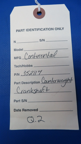 Continental Counterweight Crankshaft P/N 352117 (0523-875)