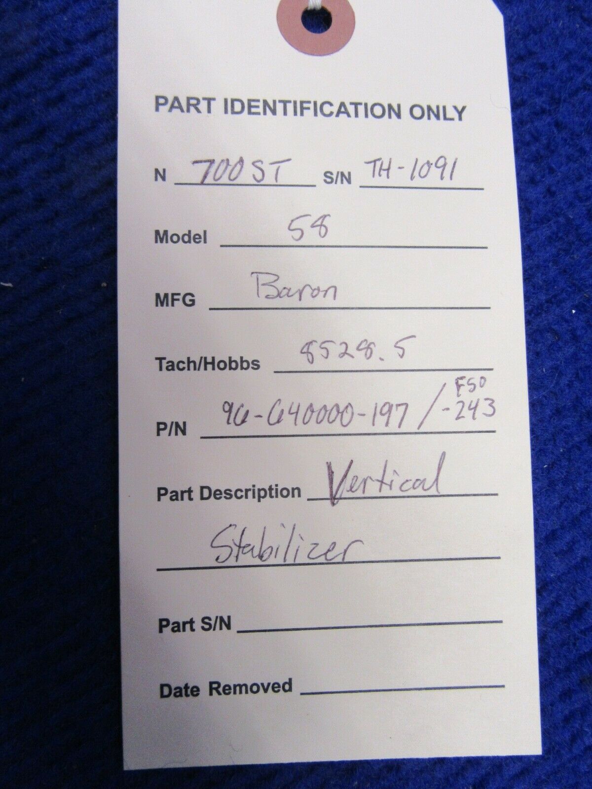 Beech 58 Baron Vertical Stabilizer P/N 96-640000-197 (0422-213)