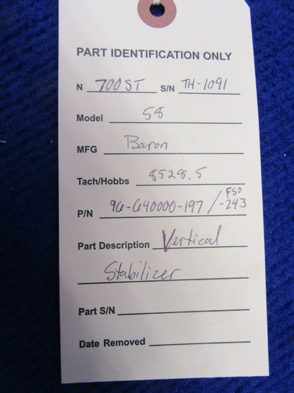 Beech 58 Baron Vertical Stabilizer P/N 96-640000-197 (0422-213)
