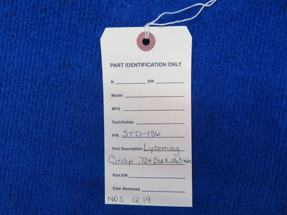 Lycoming Circlip .724 Diameter x .063 Wire P/N STD-136 NOS (0722-723)
