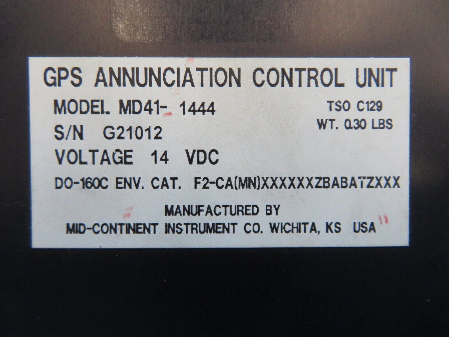 Mid-Continent Cherokee GPS Annunciation Control Unit P/N MD41-1444 (0223-710)