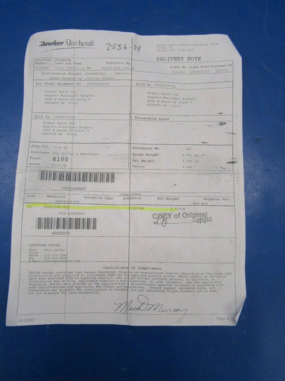 Beech 400 Rib LH Horizontal Stabilizer PN 45A21104-631 NOS w/8130 (0419-191)