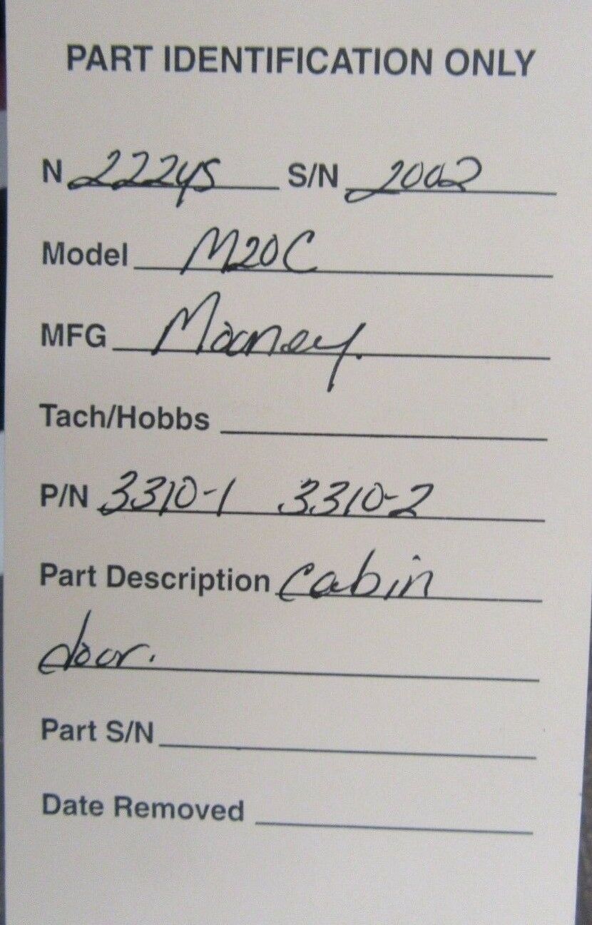 Mooney M20C Cabin Door P/N 3310-1, 3310-2 (1018-301)
