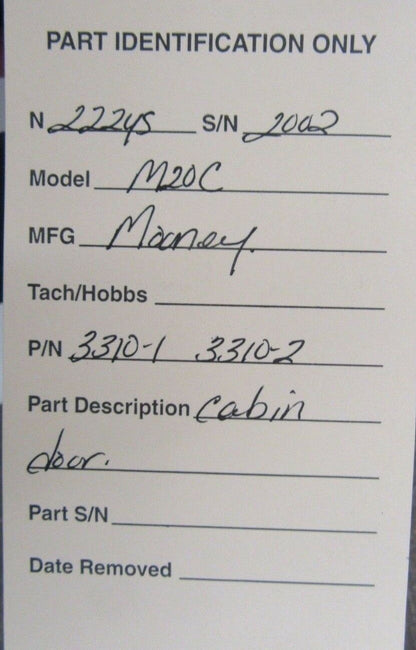 Mooney M20C Cabin Door P/N 3310-1, 3310-2 (1018-301)