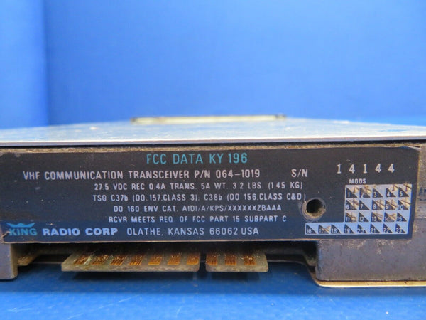 King KY 196 COMM Transceiver w/Tray P/N 064-1019 CORE (1122-580)