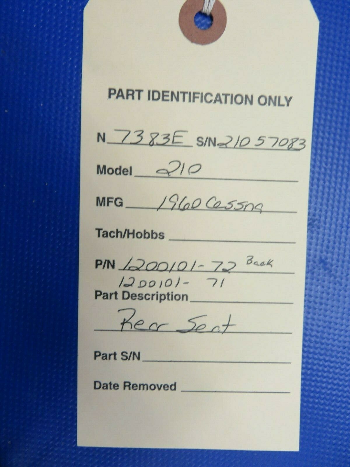 1960 Cessna 210 Rear Seat P/N 1200101-72 (0321-112)