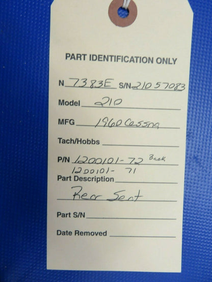 1960 Cessna 210 Rear Seat P/N 1200101-72 (0321-112)