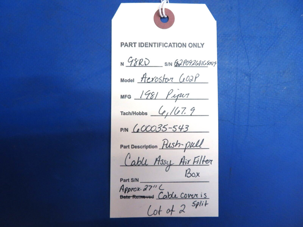 Aerostar 602P Push-Pull Cable Air Filter Box P/N 600035-543 LOT OF 2 (0123-910)