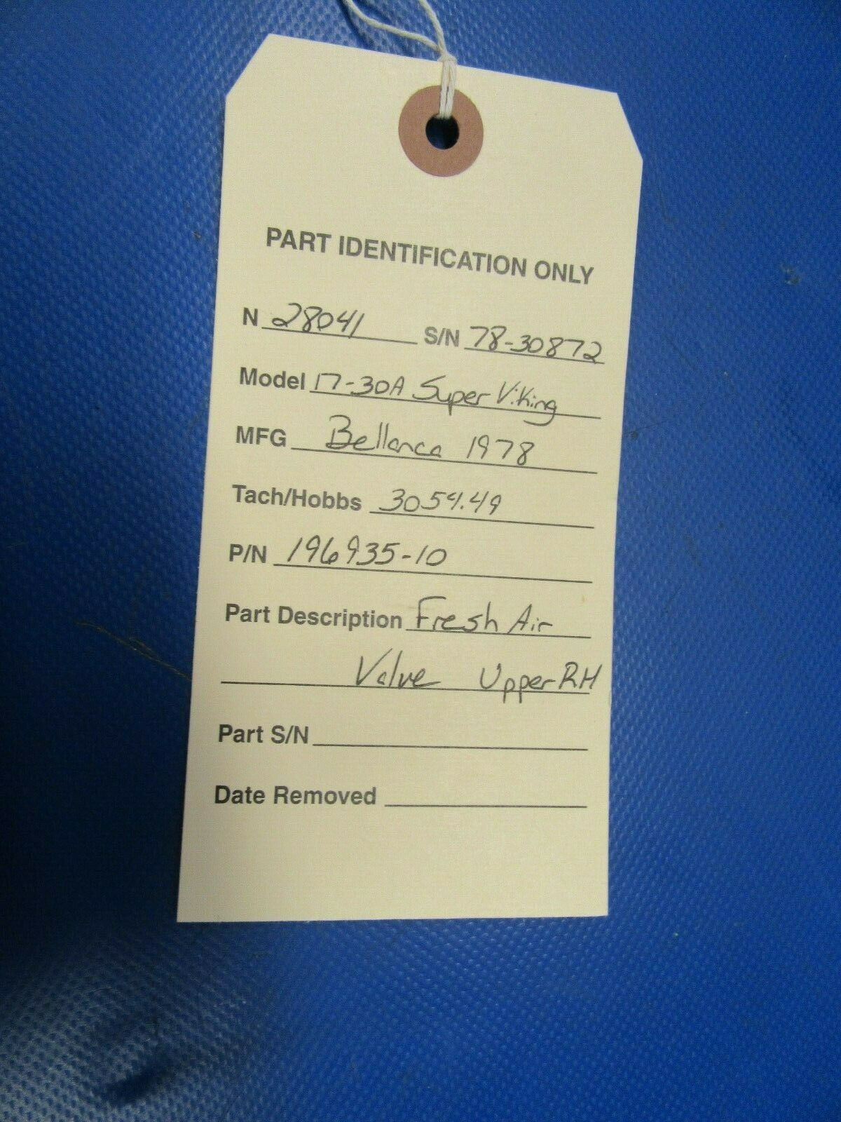 Bellanca 17-30A Fresh Air Valve Upper Firewall RH P/N 196935-10 (0819-216)