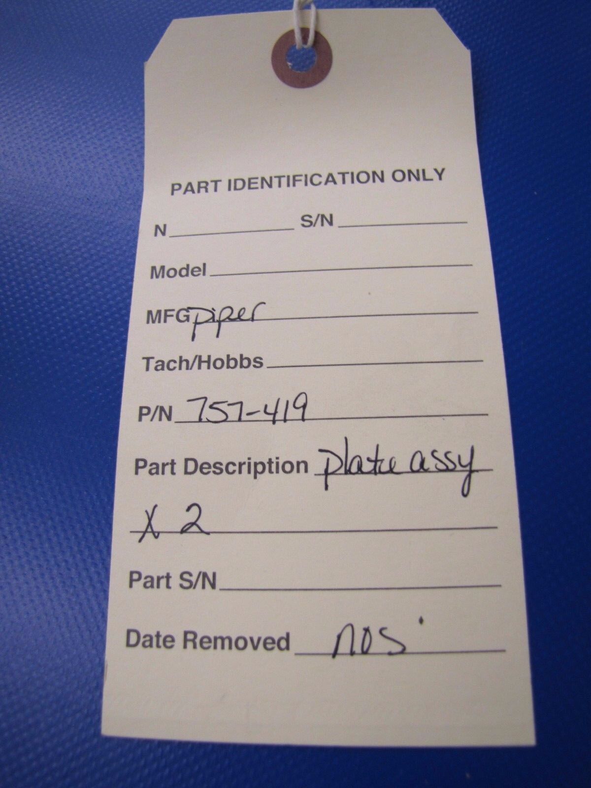 Piper Plate Assy P/N 757-419 LOT OF 2 NOS (0317-169)