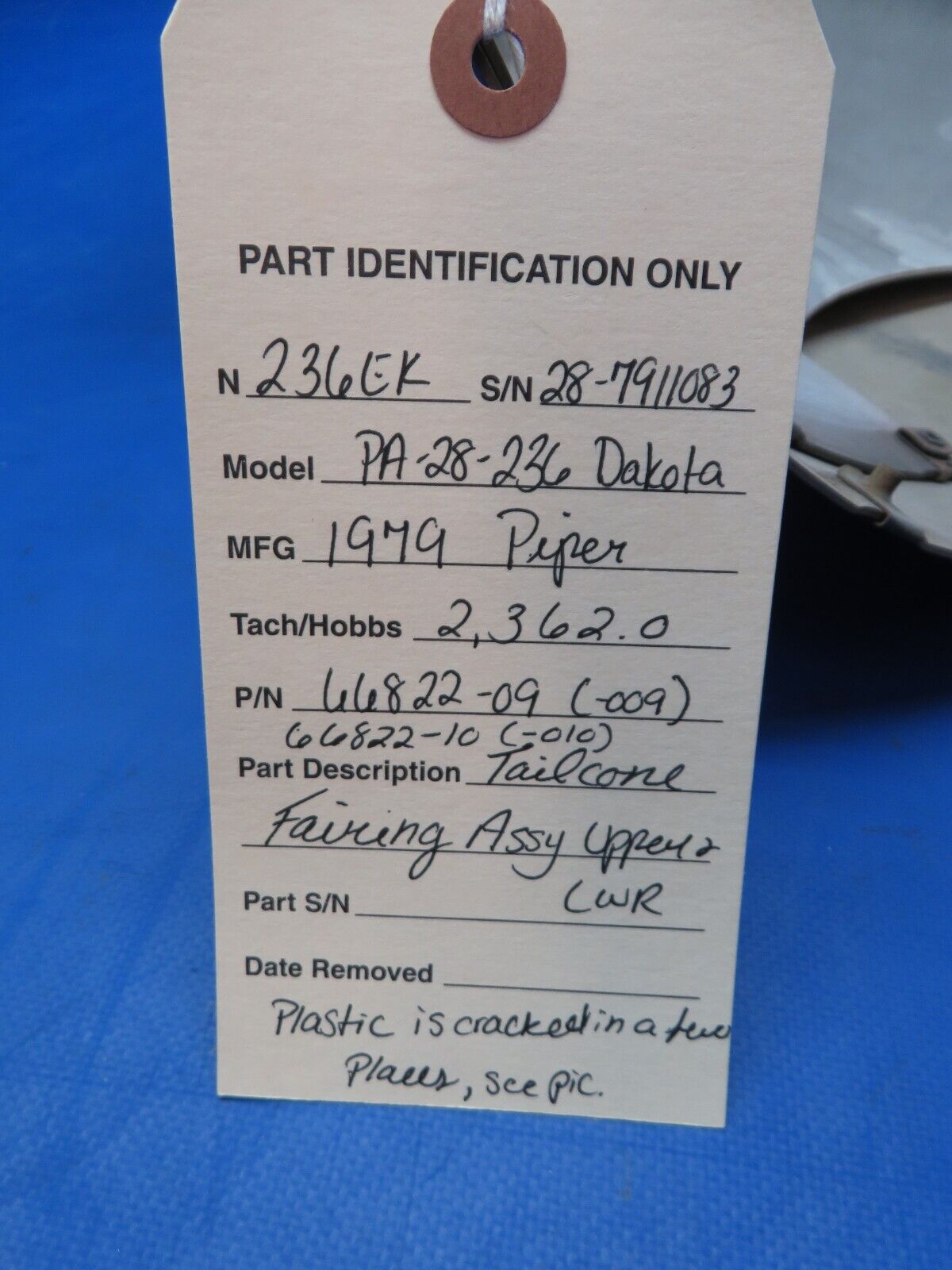 Piper PA-28-236 Dakota Tailcone Fairing Assy Upper & LWR P/N 66822-09 (0623-662)