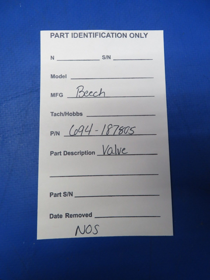 Beech Valve P/N 694-187805 NOS (1023-188)